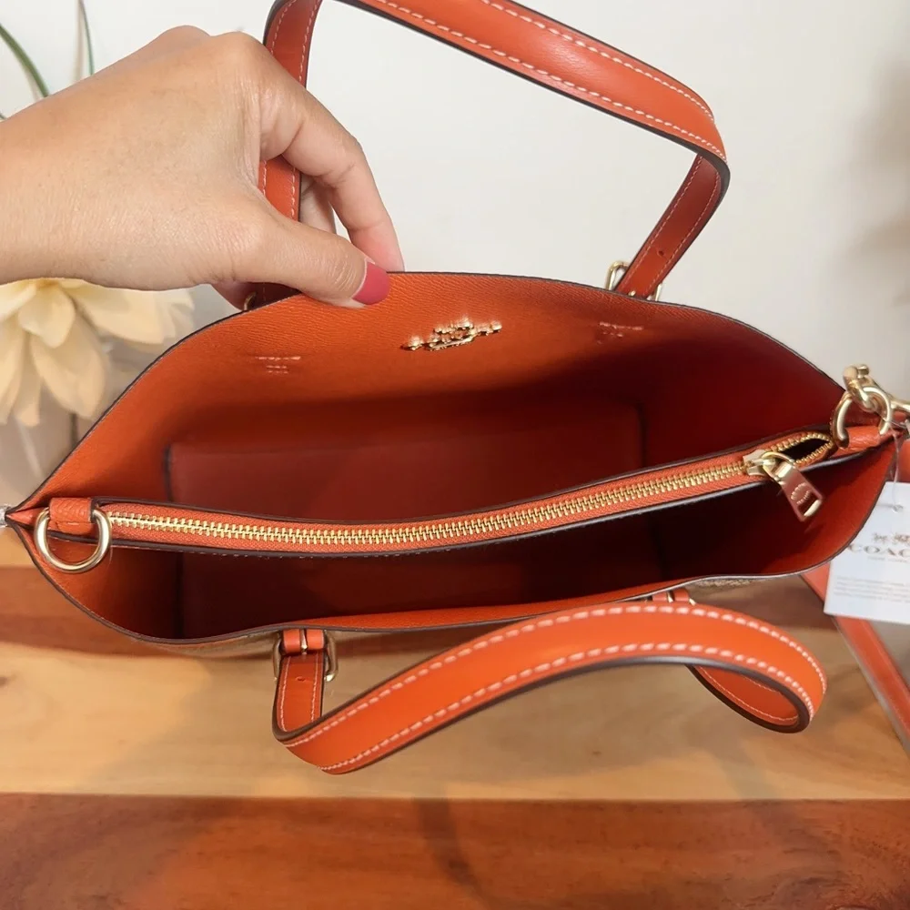 NWT COACH Mollie‎ Tote Bag 25 In Signature Canvas With Orange Print